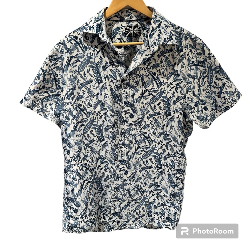 Soul Of London Button Up Short Sleeve Shirt Blue and‎ White Size 15-5